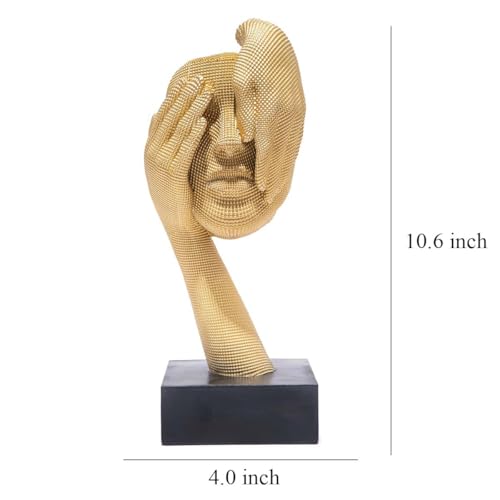 HodaoModern Golden Abstract Human Face Sculpture Creative Artistic Ornament with a Palm Covering The Face High-end Decorative Item for The Entrance Hall Office Housewarming Gift Modern (Gold) - color: Artistic Human Face a