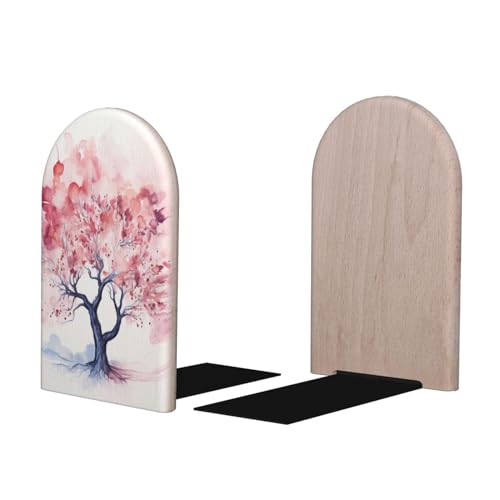 Wood Book Ends Non-Skid Bookends Cherry Blossom Tree Book Ends for Shelves Modern Book Holder Decorative Bookends for Office Home 1 Pair - color: Cherry Blossom