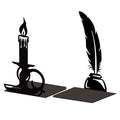 Peacoblue Metal Bookends for Shelves, Modern Decorative Heavy Duty Study Book Support Stoppers for Office, Desk, Shelf, Room 5.3"x4.3"x7.9" Cast Iron Tall Bookends, 1 Pair (Quill Pen and Candlestick) - style: Quill Pen and Candlestick