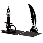 Peacoblue Metal Bookends for Shelves, Modern Decorative Heavy Duty Study Book Support Stoppers for Office, Desk, Shelf, Room 5.3"x4.3"x7.9" Cast Iron Tall Bookends, 1 Pair (Quill Pen and Candlestick) - style: Quill Pen and Candlestick