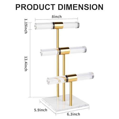 3-Tier Necklace Holder Bracelet Holder, Gold Acrylic Jewelry Display Stand Crystal T Bar Jewelry Organizer Gift for Women - style: 3-Tier 1pc