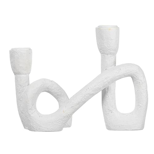Modern Sculptural Double Taper Candle Holder, White - color: White
