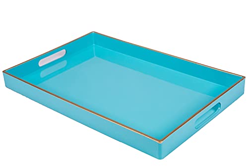 MAONAME Blue Serving Tray with Handles, Modern Decorative Tray for Coffee Table, Plastic Rectangular Tray for Ottoman, Bathroom, Decor, 15.8” x 10.2” x1.4 - color: Blue, size: 15.8" x 10.2" x 1.4"