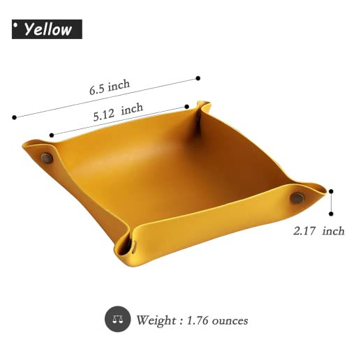 Valet Tray, Leather Tray, Small Catchall Tray, Foldable Jewelry Travel Organizer, Suitable for Travel, Storage, Nightstand, Home or Office (Yellow-S) - color: Yellow