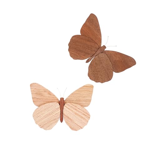 Telinego 2 Pack Handmade Wooden Butterfly Wall Art Hanging Decor Butterflies Wall Art Hanging Sculpture for Bedroom Bathroom Living Room Butterfly Home Decoration for Kids Baby Nursery Room Decor (Brown+Beige) - color: Brown+Beige