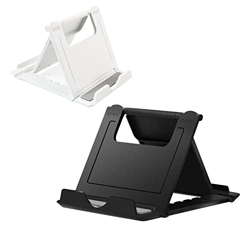 Kemoxan 2 Pack Portable Cell Phone Stand Holder for Desk, Foldable Pocket-Sized Mount, Universal Adjustable Desktop Mobile Phone Kickstand Compatible with iPhone IPads Kindle Android Black & White - color: 2 Pack