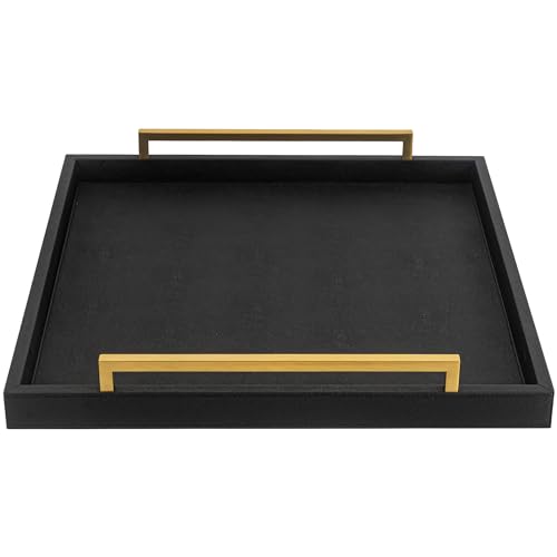 Extra Black Large Serving Tray with Handles for Ottoman,Versatile Shagreen Leather Square Ottoman Tray for Living Room - color: Black, size: 20" x 20" x 3"