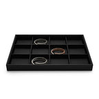 Black PU Leather Jewelry Display Flat Tray Ring Necklace Watch Organizer Display Tray (1 grid) - style: 12 Grids