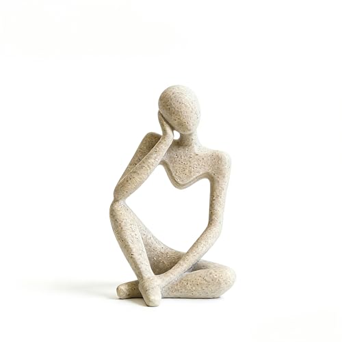 Abstract Thinker Sculpture Bookends - Modern Bookshelf Decor for Home Office, Aesthetic Resin Statue Bookend Holder for Desk, Coffee Table - Reading Art Decor Gift for Book Lovers-E - color: Sandstone Color, size: Right