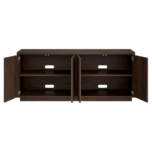 Henn&Hart Fluted TV Stand for TVs up to 65" with 2 Concealed Ribbed Storage Cabinets and Adjustable Shelves for Living Room, Family Room, or Office, Rich Brown - color: Rich Brown, size: 57" TV Stand