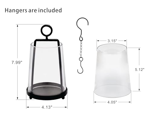 4" Wide Modern Farmhouse Metal Hurricane Candle Holder with Handmade Sturdy Glass Sleeve in Black for Pillar Candle & Plants, Glass Hurricane Lantern, Industrial, Minimalistic - color: Black, size: 4"x7.5"