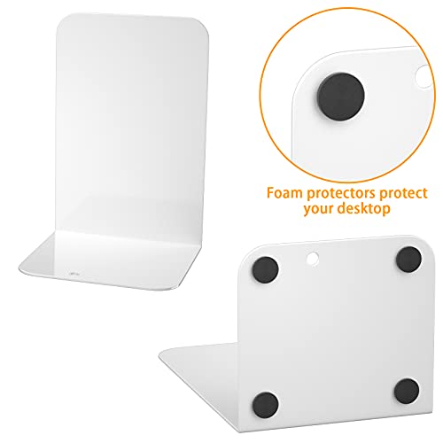 VFINE White Bookends 2 Pair, Metal Shelf Book Ends, Bookends for Shelves, Book Stopper for Heavy Books, Book Dividers for Home Office - color: White 2 Pairs Bookends