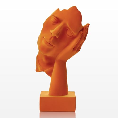 Velvet Flocked Thinker Sculpture for Bookshelf Decor, Hear No Evil Flocked Emotional Art Figurine Modern Abstract Art Statue Spring Decor for Home, Office, Desk Decor (Orange) - color: Nohear-orange