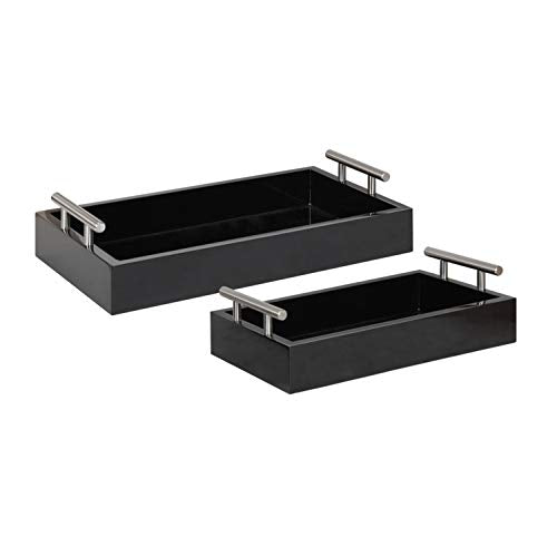 Kate and Laurel Lipton Modern Tray Set, Set of 2, Black and Silver, Glam Decorative Trays for Storage and Display - color: Black/Silver