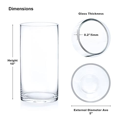 Enova Floral Clear Glass Cylinder Vase 5 x 10 Inches Round Flower Vase, Pillar Candle Floating Candle Holder Vase, Tall Glass Vase for Flowers, Glass Vase for Decor, Wedding Centerpieces (1 Piece) - size: 5W X 10H