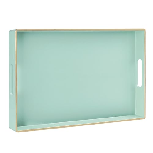 MAONAME Mint Green Serving Tray with Handles, Modern Decorative Trays for Coffee Table, Plastic Rectangular Trays for Ottoman, Bathroom, Decor, 15.8” x 10.2” x 1.4" - color: Mint Green, size: 15.8" x 10.2" x 1.4"