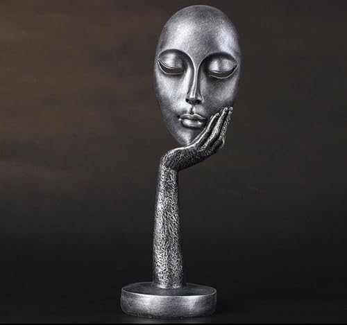 Elegant Abstract Thinking Woman Resin Sculpture - Modern Minimalist Geometric Decor, 7 Colors, 2 Sizes (12" and 15") - Contemporary Art for Living Room and Study (Silver 15 inch) - color: Silver 15 Inch