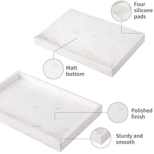 Marble Bathroom Vanity Tray, Natural Luxury Vanity Home Kitchen Bathroom Table Tray, Stone Decorative Countertop Dresser Trays for Key Coffee Perfume Jewelry Makeup (Jazz White, 12"x 8" x1.2") - color: Jazz White, size: 12" x 8" x 1.2"