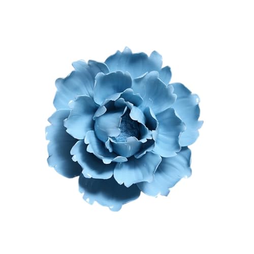 Handmade Ceramic Wall Flower Porcelain Decorative Flowers 3D Wall Hanging Decor for Living Room Bedroom,Blue Peony 4.72''(Large) - color: Blue, size: Large