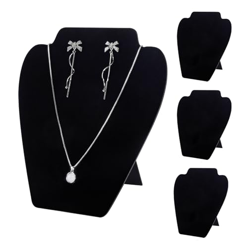 TENINYU Black Necklace Earring Jewelry Display Stand, 8 x 7 Inch Foldable Black Velvet Necklace Bust Easel Chain Holder Organizer Rack for Home or Store Show (4 Pack) - size: 4 Pack