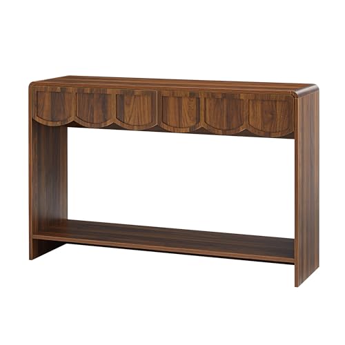 ORRD Console Table with Drawers, Mid-Century 43 Inches Narrow Entryway Tables with Open Storage Shelves, Hallway Accent Tables Behind Couch Table for Living Room - Walnut - color: Walnut