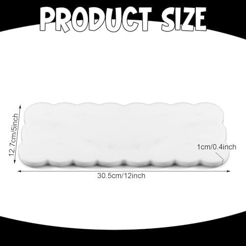 Newtay White Scallop Marble Board 12" x 5" Cutting Board with Rubber Feet, Scalloped Marble Tray Decorative Pastry Board for Kitchen Cake Bread Baking Cheese Display