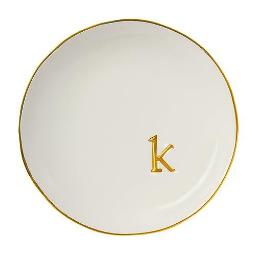 Ceramic Ring Holder for Jewelry, Jewelry Tray, Ring Dish, Aesthetic Room Decor, Engagement Gifts Bride Gifts Wedding Gifts for Women, White, 4.75"(K) - color: K