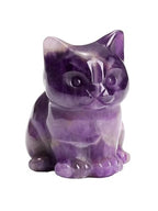 Jovivi 1.5" Amethyst Cystal Cat Statue Natural Stone Carved Cute Pocket Sitting Cat Figurines Sculpture Home Desk Christmas Decorations Gifts - color: Purple - Amethyst Crystal