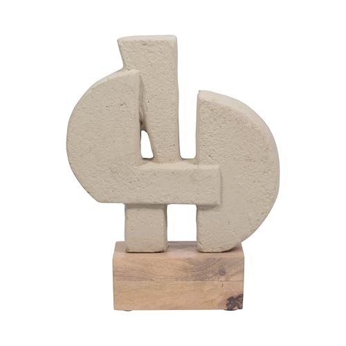Sagebrook Home Modern Glam Abstract Sculpture - Geometric Design, Handmade Ecomix & Mango Wood, Elegant Home & Office Decor for Living Room, Bedroom & Desk, 13" Ivory Tan