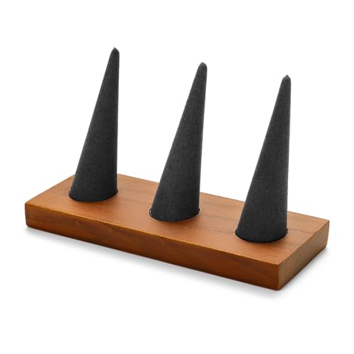 Oirlv Natural Solid Wood 3-Ring Jewelry Display Stand Grey Ring Organizer Holder - color: 3 Wood grey