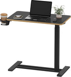 SANODESK Medical Adjustable Overbed Bedside Table with Hidden Casters, Pneumatic Mobile Laptop Computer Standing Desk Cart with Tray, Hospital and Home Use(27.6" W x 15.7" D, Black) - color: Black, size: Small