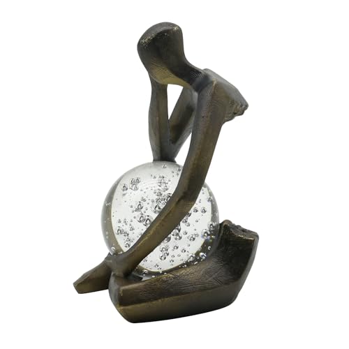Lukitas Resin Thinker Statue - Holding Crystal Ball Sculpture, Modern Abstract Collectible Figurine for Home Office Bookshelf Decor, Bronze 7.5'' - color: Bronze
