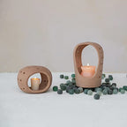 Creative Co-Op Handmade Terracotta Candle Holder with Cutouts - size: 5"L x 5"W x 8"H