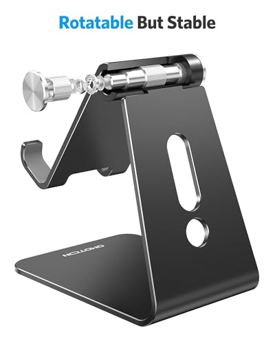 OMOTON Adjustable Cell Phone Stand, C2 Aluminum Desktop Phone Holder Dock Compatible with iPhone 15 14 13 Xs XR 8 Plus 7 6, Samsung Galaxy, Google Pixel, Android Phones, Black - color: Black