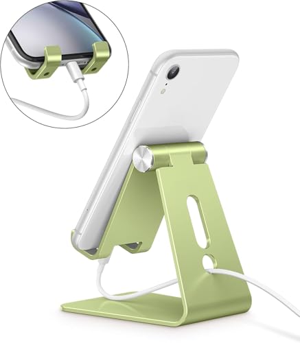 OMOTON Adjustable Cell Phone Stand, C2 Aluminum Desktop Phone Dock Holder Compatible with iPhone 15 14 13, SE, XR, 8 Plus 7 6, Samsung Galaxy, Google Pixel and More - color: Green
