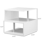 HOMCOM 20" Modern End Table, Accent Side Table, S-Shaped Coffee Table with Storage Shelf and Steel Poles, White - color: White