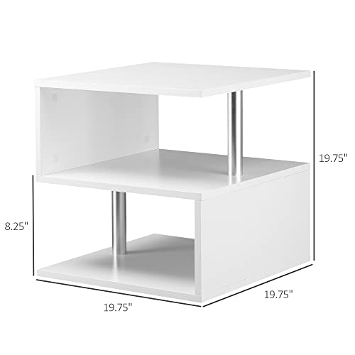 HOMCOM 20" Modern End Table, Accent Side Table, S-Shaped Coffee Table with Storage Shelf and Steel Poles, White - color: White