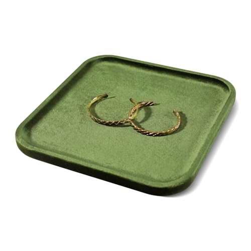Resilient Velvet Jewelry Display Tray for Ring Earrings Bracelet Necklace, Flat Jewellery Dish for Showcase Store Retail Counter Exhibition Photography Livestream (Olive Green, Large) - color: Olive Green, size: Large