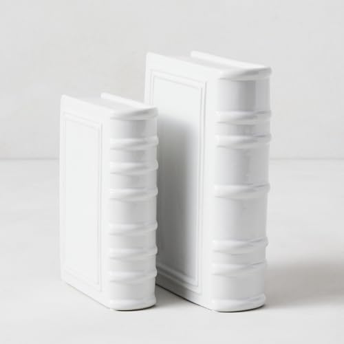 Z Gallerie Ceramic Books Set of 2 Decorative Books for Shelves, Desks & Tables Elegant Decorative Accessories for Living Room, Bedroom & Office,White - color: White