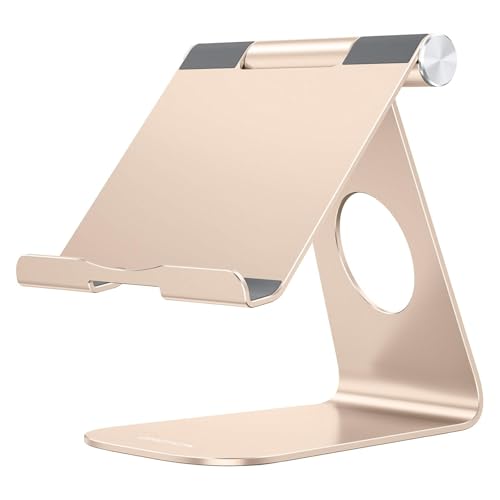 OMOTON Tablet Stand Holder Adjustable, T1 Desktop Aluminum Tablet Dock Cradle Compatible with iPad Air/Mini, iPad 10.2/9.7, iPad Pro 11/12.9, Samsung Tab and More, Gold - color: Gold