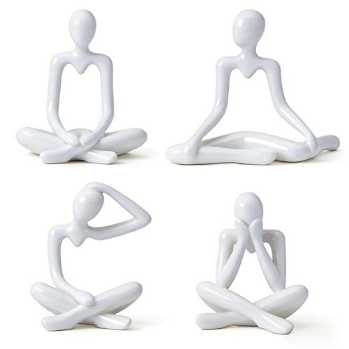Abstract Thinker Statue Set of 4, Modern Home Decor for Shelves, Console Table & Entryway, Minimalist Neutral Aesthetic Figurines, Lightweight Safe Decor for Living Room & Office(White) - color: White