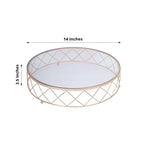 Efavormart 14" Round Gold Metal Geometric Cake Stand with Glass Top - Glossy Metallic Dessert Riser for Cupcake, Pastry and Candy Display Centerpiece