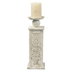 18" Tall Floor Candle Holders for Pillar Candles, Handmade White Large Solid Wood Candle Holder Handcarving Distressed Finish, Decorative Farmhouse Candle Stand for Home Wedding Housewarming Decor