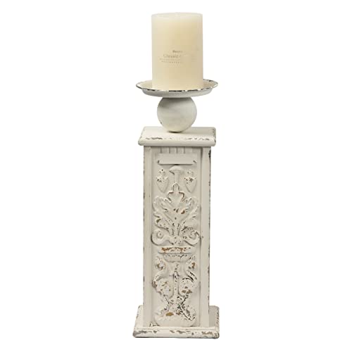 18" Tall Floor Candle Holders for Pillar Candles, Handmade White Large Solid Wood Candle Holder Handcarving Distressed Finish, Decorative Farmhouse Candle Stand for Home Wedding Housewarming Decor