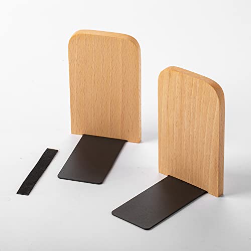 Muso Wood Book Ends for Shelves, Non-Slip Bookends, Heavy Duty Wooden Bookend Support for Books and Movies (Beech 2 Pairs) - color: Beech-2 Pairs