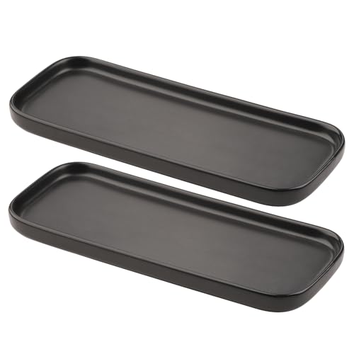 VanEnjoy Set of 2 Ceramic Tray for Kitchen Counter, Black Vanity Tray for Bathroom Counter, Long Narrow Tray for Soap Bottles - color: Black