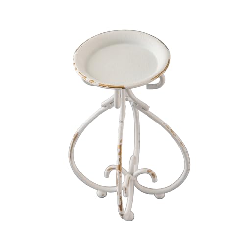 SOFE Vintage Metal Candle Holder, 6.5 Inches Tall White Candle Stand, Decorative Scrollwork Candle Pedestal with Distressed Finish, Indoor Classical Design for Pillar Candles