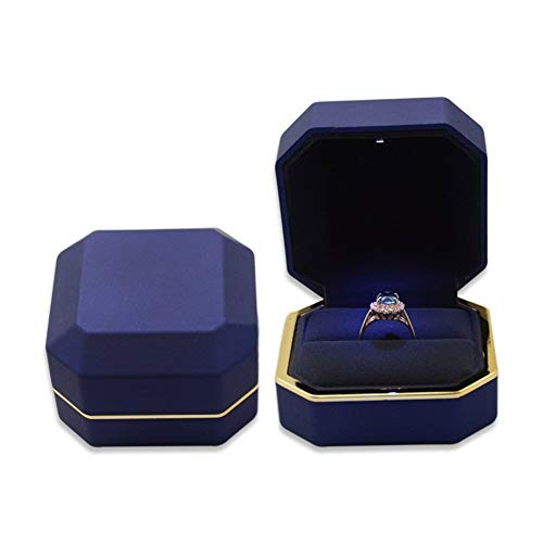 Luxury Ring Box, Square Velvet Wedding Ring Case Jewelry Gift Box with LED Light for Proposal Engagement Wedding, Blue - color: Blue, size: Ring Box