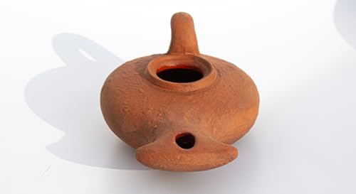 Biblical Herodian Oil Lamp with Handle – Glazed Clay Replica in Gift Box with Certificate of Authenticity - Holy Land Judaica & Christian Gift - color: Clay oil lamp in a gift box