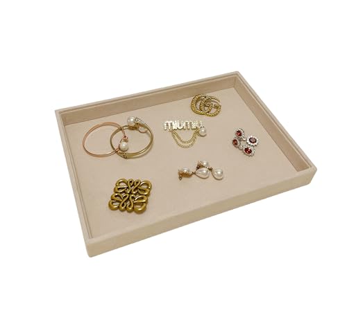 Premium Grade Multi Function Beige Velvet Jewelry Collection Accessaries Organization Tray Display Show Tray Home Store Drawer Divider Insert Closet Organizer - color: Jewelry Open Tray